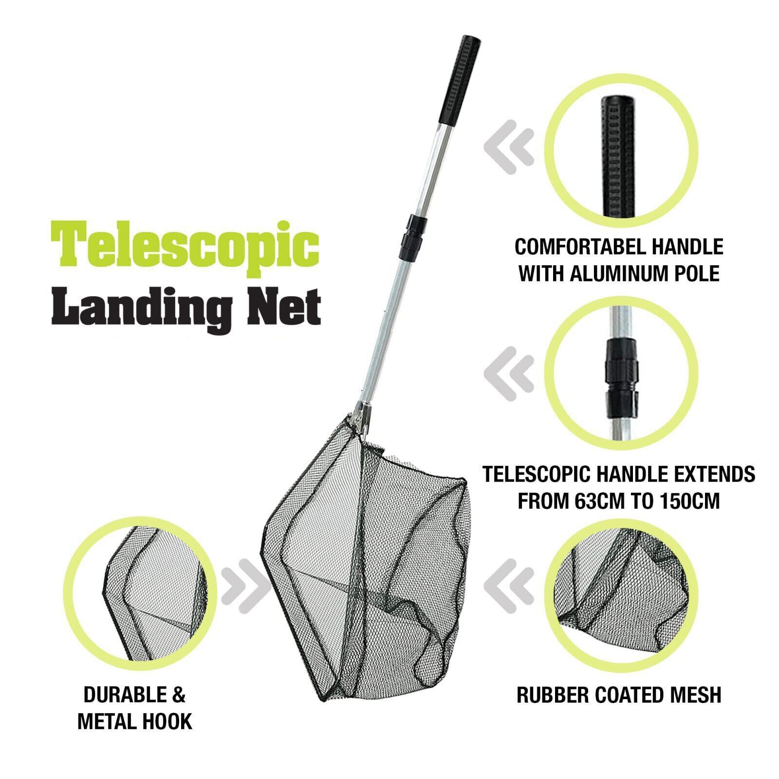 Fly fishing extending landing net extendable Extends to 180 cm